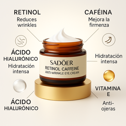 "RETINOL + CAFEÍNA =    ELIMINA AÑOS EN TU MIRADA"