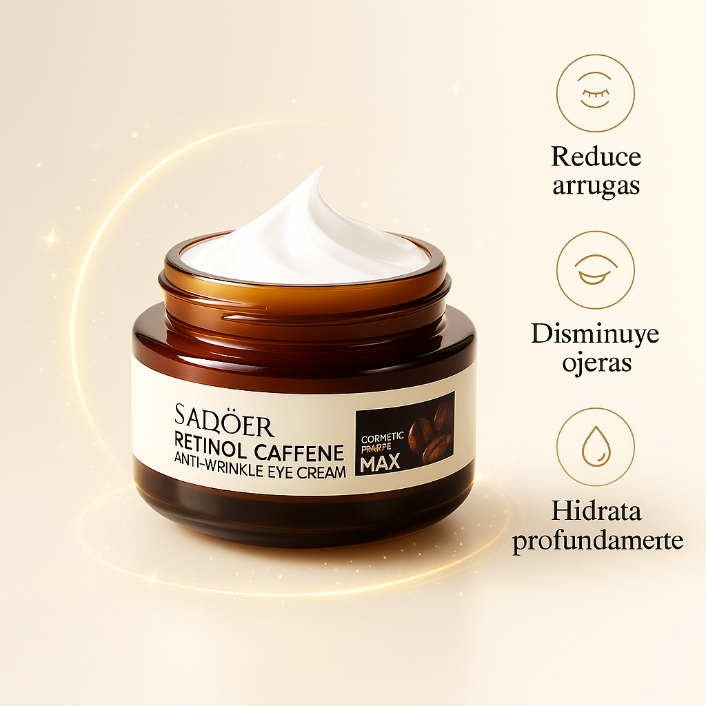 "RETINOL + CAFEÍNA =    ELIMINA AÑOS EN TU MIRADA"